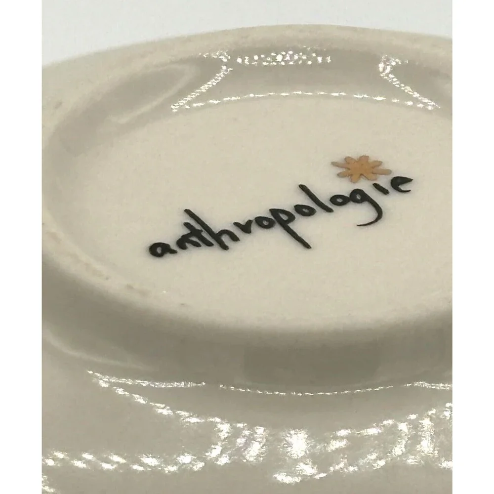 Anthropologie‎ Night Sky Bowl Stoneware Blue Teal Drip Watercolor Wash Gold Star
